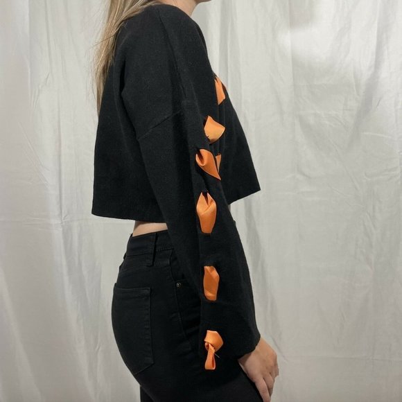 NWT LF BSBW Ribbon Black Oversized‎ Cropped Sweater - Picture 2 of 12